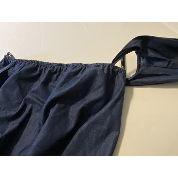 VaVa by Joy Han Blue Chambray Off Shoulder Embroidered Sleeve Blouse Medium - Picture 8 of 10